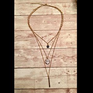 Gold three tier chain necklace